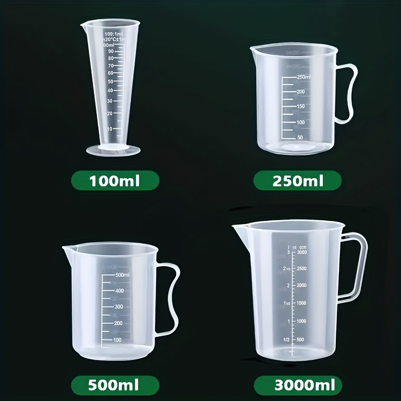 Image of 4pcs Set Of Plastic Measuring Cups With Handles, Transparent Laboratory Liquid Graduated Cylinders, For Weighing And Mixing Powders And Liquids