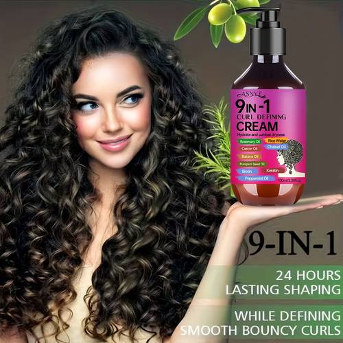 asnyh 9 in 1 cream 100ml enriched with argan oil rosemary castor oil keratin biotin non sticky formula for normal hair designed for waves and s it offers lasting hold volume and ideal for daily styling