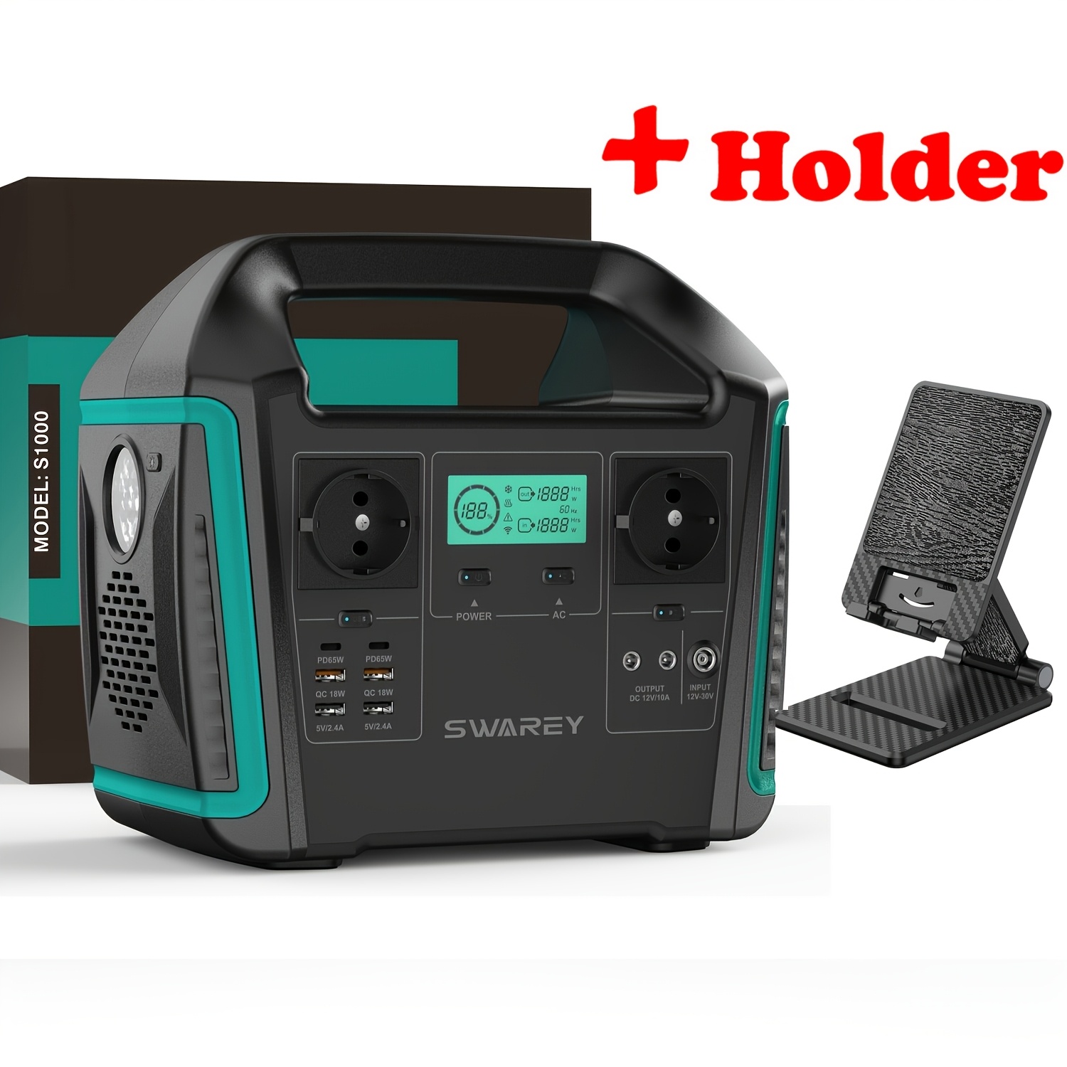 Swarey Portable Power Station, 725.76wh Solar Generator, 1000 W ( 1500 W) Ac Outputs/pure Sine Wave, Emergency Generator, 2 W Usb-, Power Generator Battery For Camping, Travel, Fishing, Motorhome