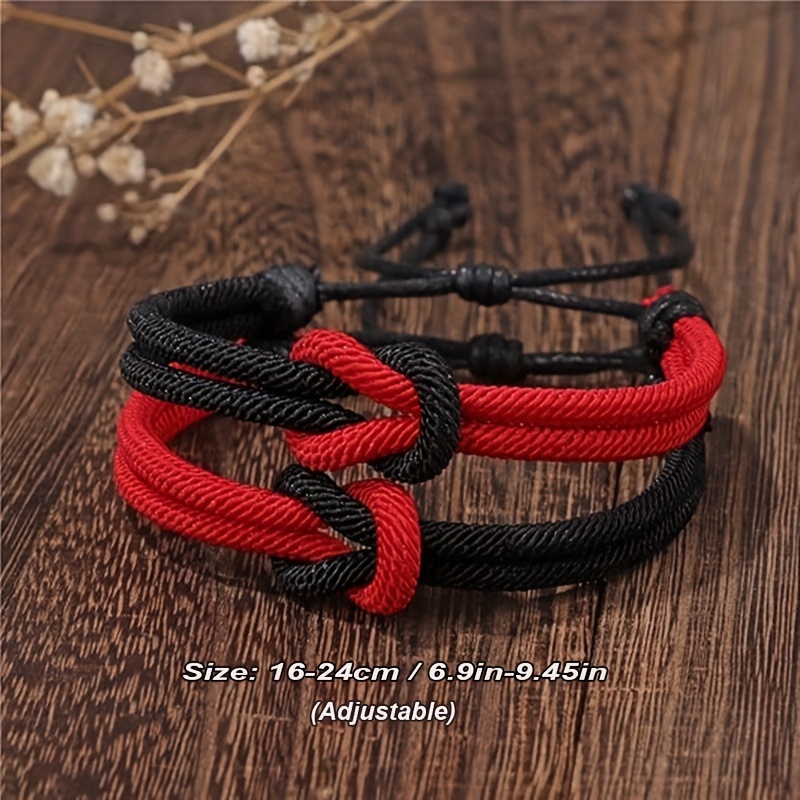 2pcs Couples Bracelets Adjustable Rope Couples Bracelets Set for Boyfriend  Girlfriend Long Distance Matching Bracelet Anniversary Valentines Day Gift 