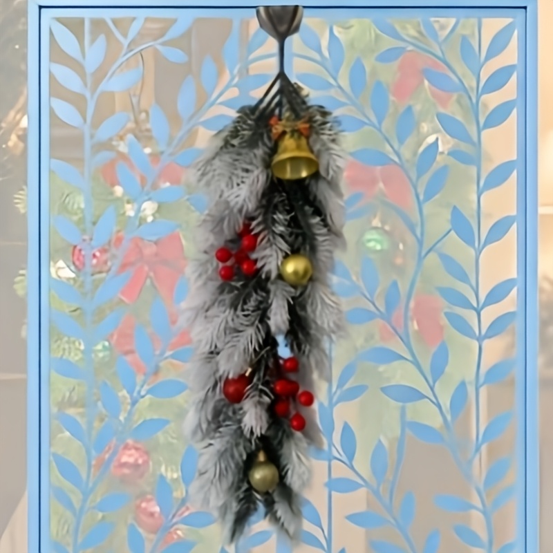 TEMU 1pc Deluxe Christmas Artificial Pine Needle Pine/cedar With Red Berries, , And Shiny Christmas Ornaments Set. And Golden Vintage Festive Color