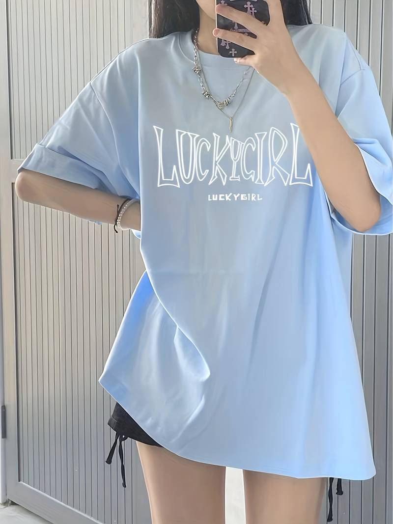 Women's Oversized Baggy Fit 100% Cotton Short Sleeve T-Shirt – Printed Slogan Tee (UK Made)