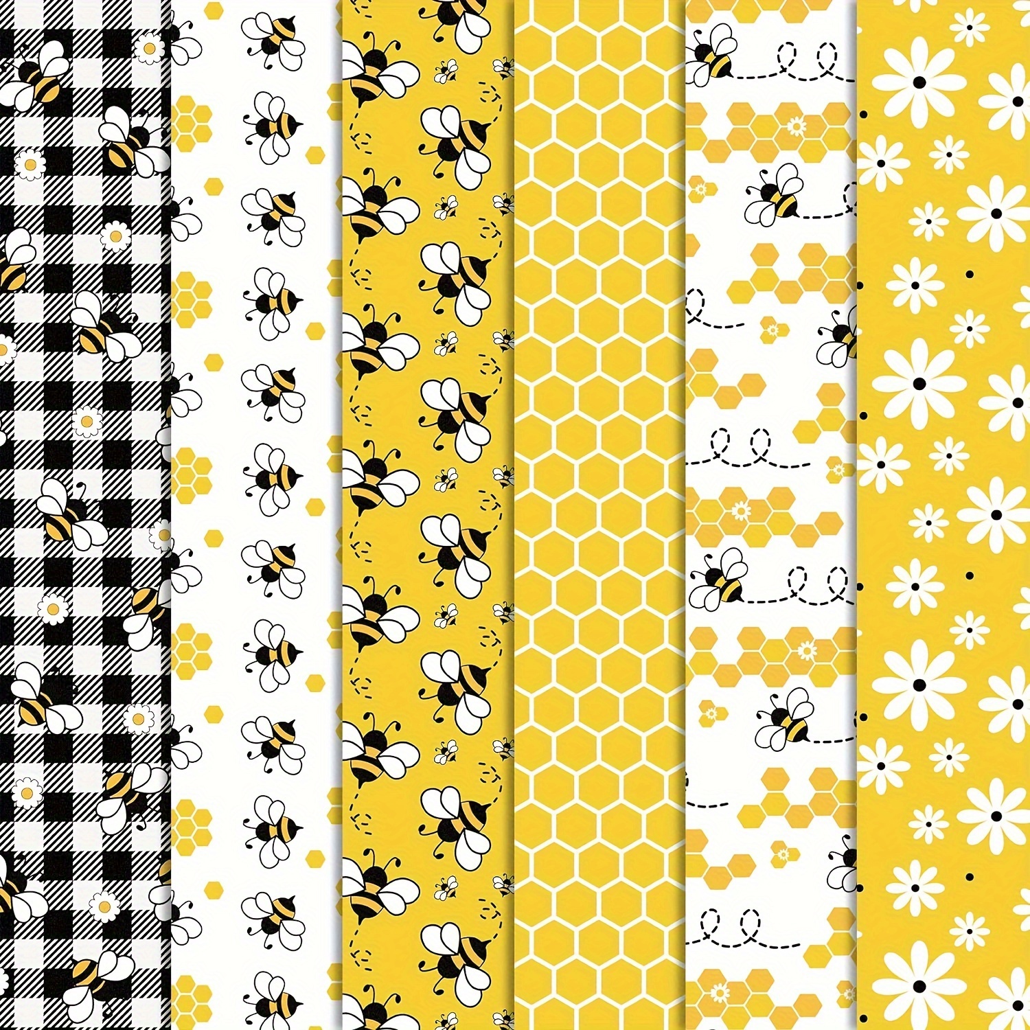 6pcs Polyester Fabric Bundle 19.7x17.7 Inches - Bee & Daisy Themes, Pre-cut Quilting Squares For Diy Crafts And Decorations
