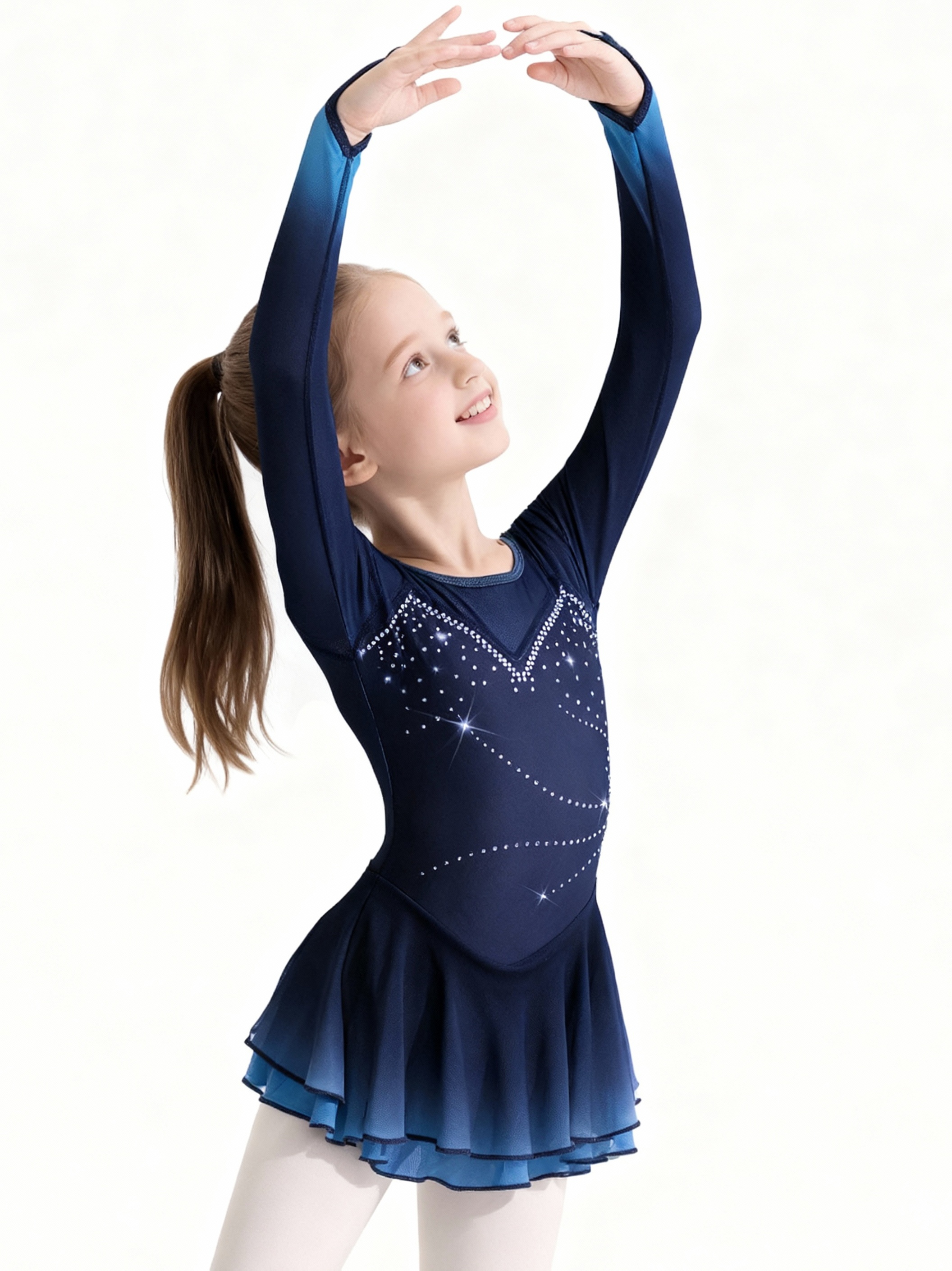 * Girls' Elegant * Dance Dress with Sparkling Skirt - Long Sleeve Ballet  Suitable for Performance, Training, & Competition