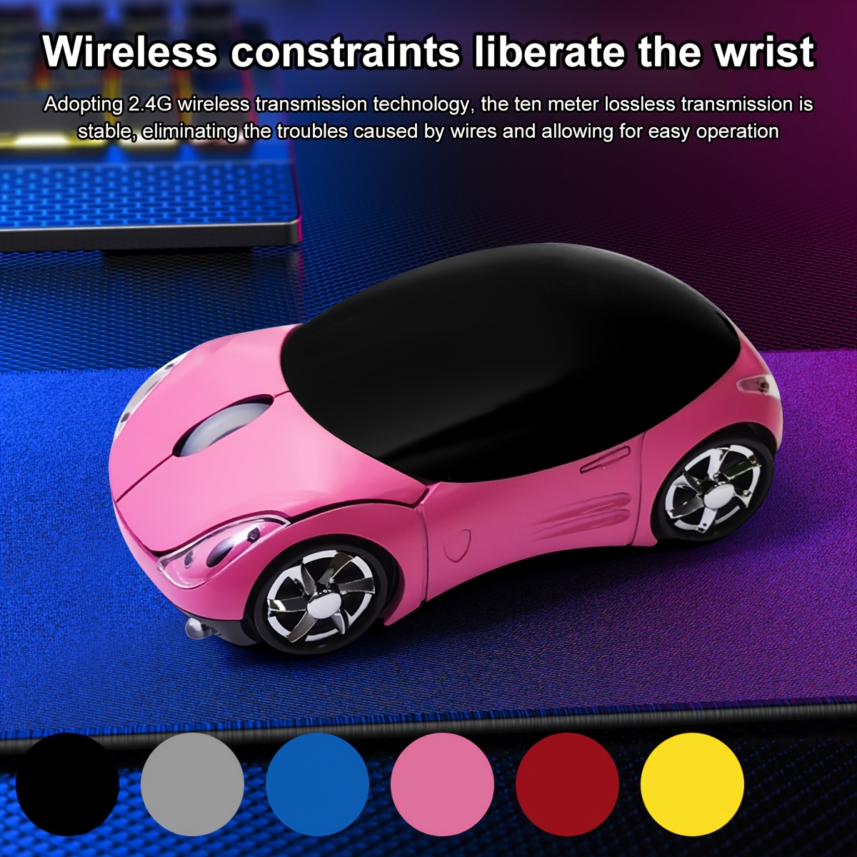 thumbnail image 2 of Usbkingdom Wireless Mouse, 2.4GHz Car Shaped Wireless Pink Mouse Cool 3D Ergonomic Optical Gaming Mice With USB Receiver For PC Laptop Computer Kids Girls Small Hands 2 of 13