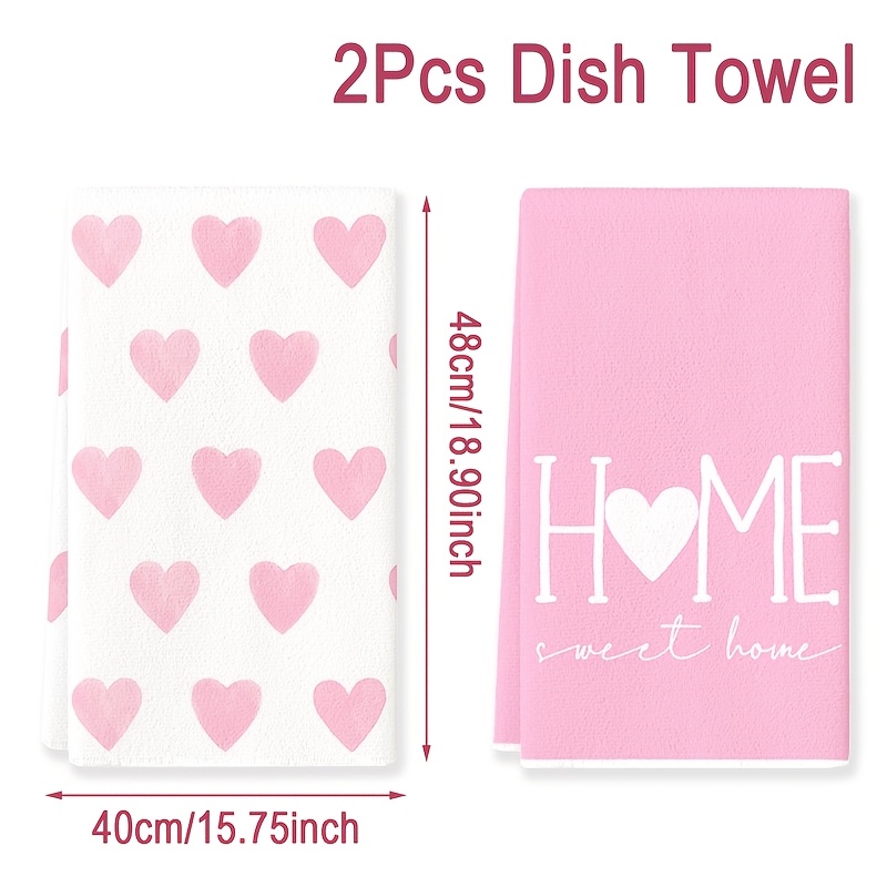TEMU 2pcs Pink & Kitchen Towels - "" & Design, Lightweight Polyester, Machine Washable Dish Towels For Valentine's Day, Anniversary & Wedding Decor, Dish Towels For Kitchen