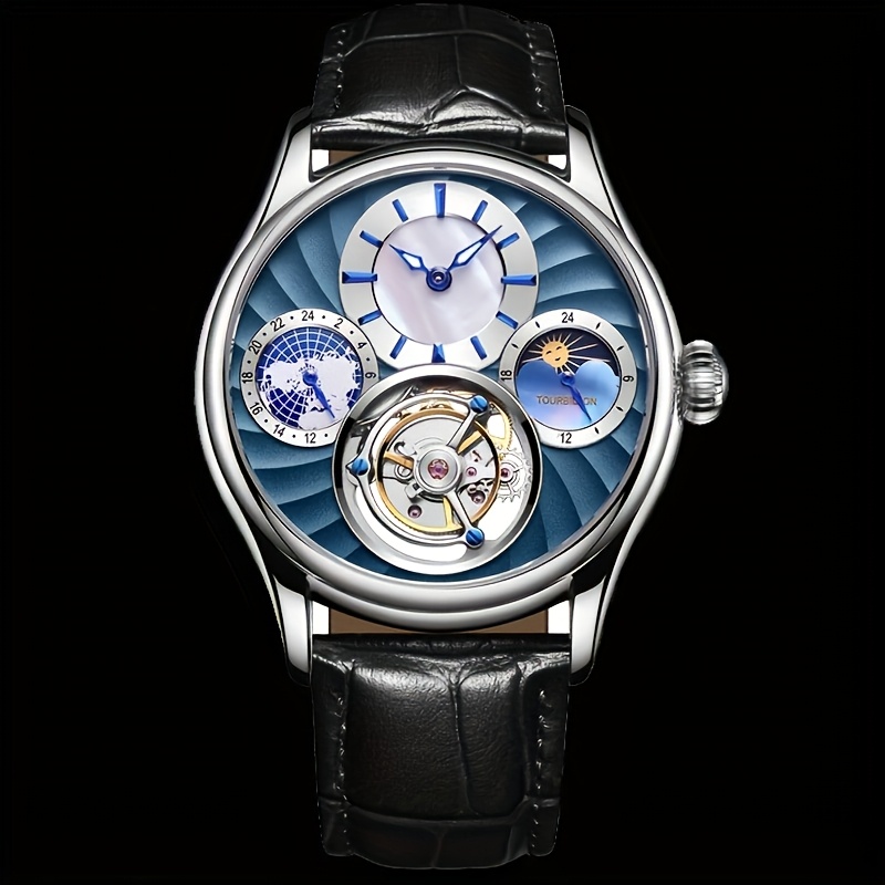 Image of [aesop] Luxury Brand Genuine Tourbillon Watch, Multifunctional Day And Manual Winding Watch, Synthetic Sapphire Mirror Waterproof Watch, The For Gifts, Without Battery