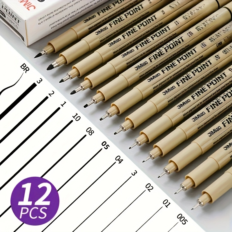 Professional 12pcs Black Fine Line Pens - Multiple Nib Drawing Tools, Suitable For Sketching/outlining/calligraphy - Art Supplies