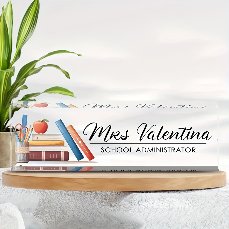 

Personalized Acrylic Plate For Desk - Custom Teacher Appreciation Gift, Multipurpose Desk Sign With Optional Line, High-gloss , Ideal For Classroom Display And Identification