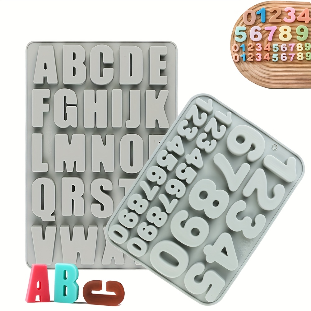Image of A Set Of Silicone Letter Molds Containing 26 English Letters, Number Molds For 0-9, Cake Baking Pans, And Chocolate Candy Molds