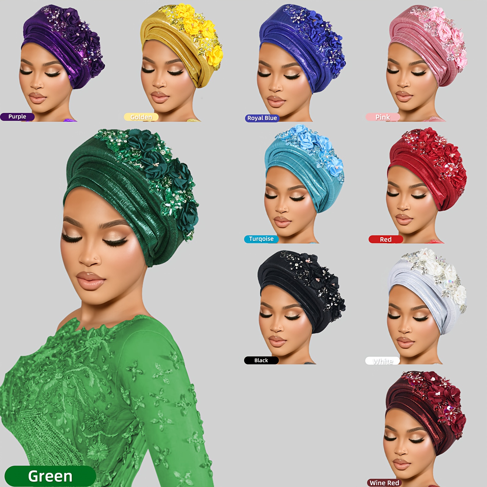 Elegant Green Headwrap with Floral Accents Light Mint Green Fascinator Flower Padded Headband Headpiece  main image 3