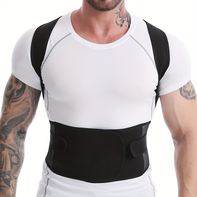 Men's Adjustable Vest With Wide Waist Support And Back Brace, Polyester & Nylon Blend, Sports Style