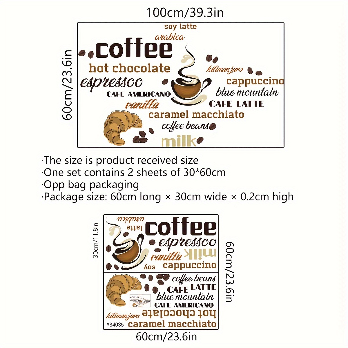 Image of A Set Of 2pcs, 30*60cm*2pcs, English Coffee Slogan Wall Stickers For Living Room, Cafe, Office Area Decoration, Self-adhesive Wall Decals Ms4035