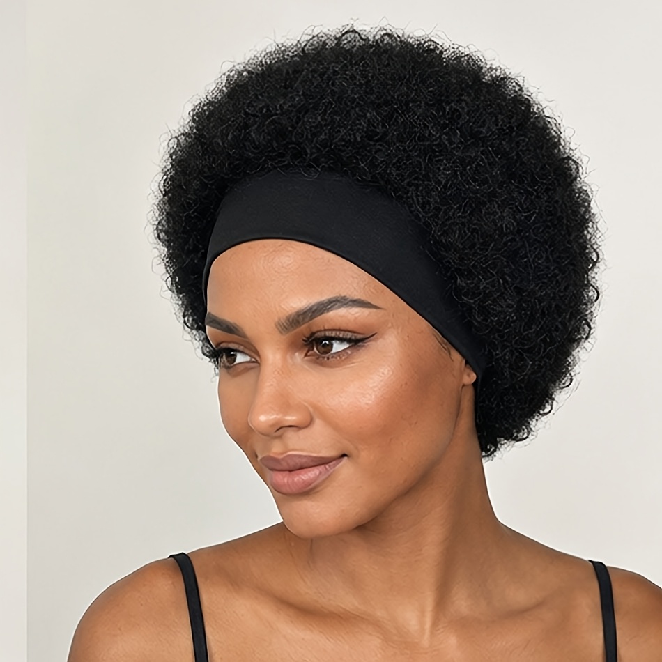 TEMU Perruque Afro Courte Crépu et Bouclé SEELAAK pour Femme avec Bandeau - Demi-Perruque Colle Adaptée aux de Peau, Grand Rebondi, Volume Instantané