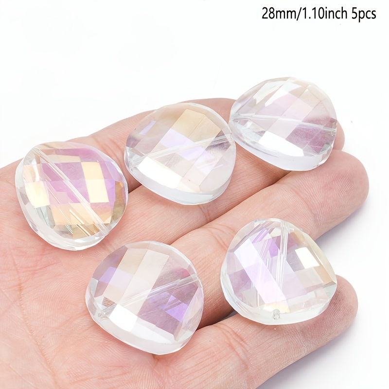 TEMU 5pcs Large 28mm Round Grooved Glass Beads - Twisted Cylinder Section Bead Assortment For Diy Crafts, Making & Sculptures - Glass Beads Suitable