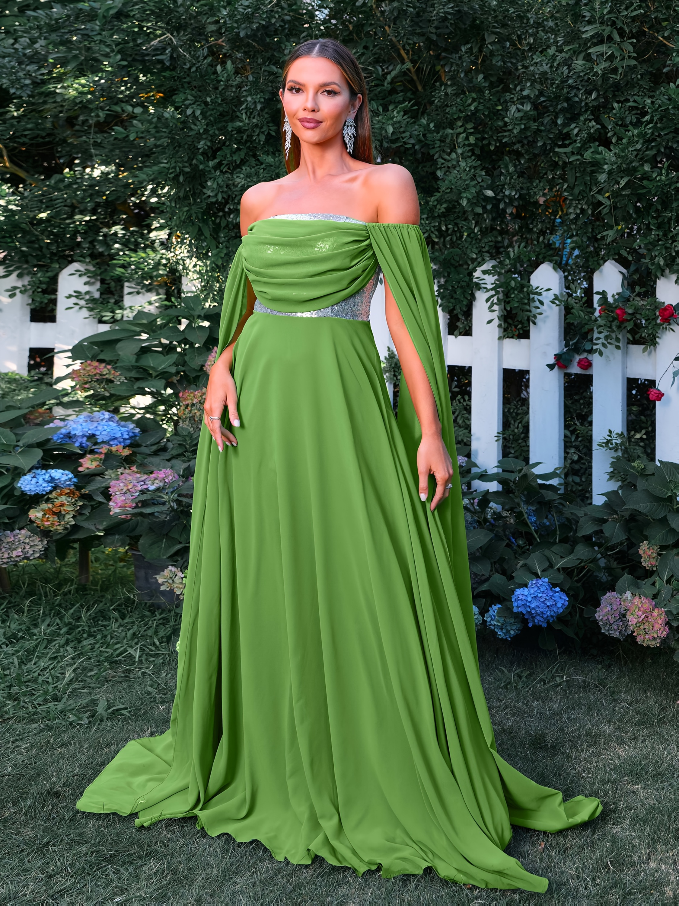 neon green cocktail dress Green Off-Shoulder Satin Dress – Vintage Ruched Sleeves – Fairycore main image 1