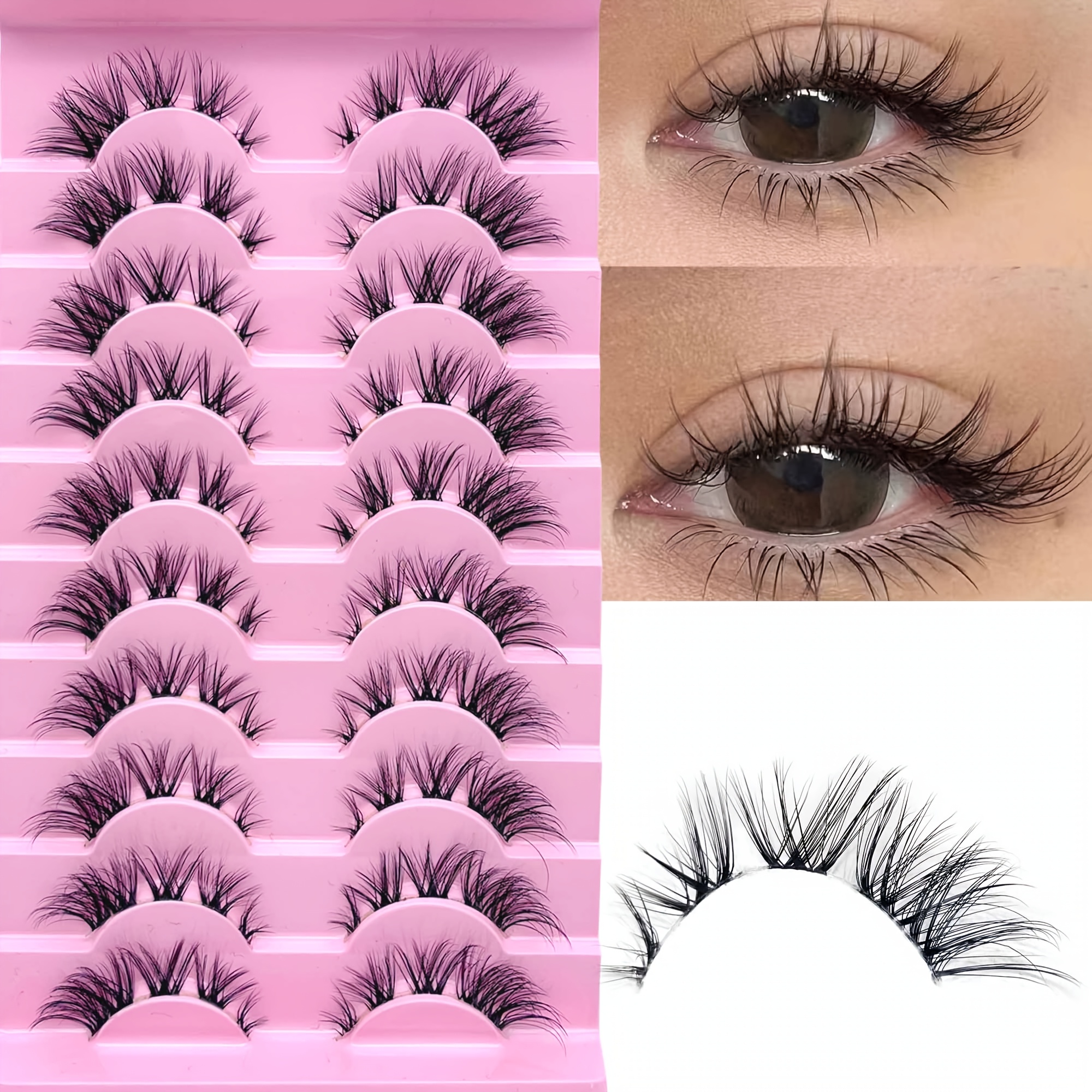 Image of 10 Pairs Of Transparent Cat Eye Eyelash Imitations Suitable For Beginners And C 4-10mm The Transparent Stem Is Easy To Pick Up And Is Perfect For Daily Use And Low-key Makeup