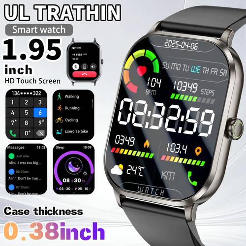 ultra thin 1 95 inch full smartwatch hd display supports ios fitness wireless call information reminder birthday holiday gift fashion smartwatches for women men two colors from black golden