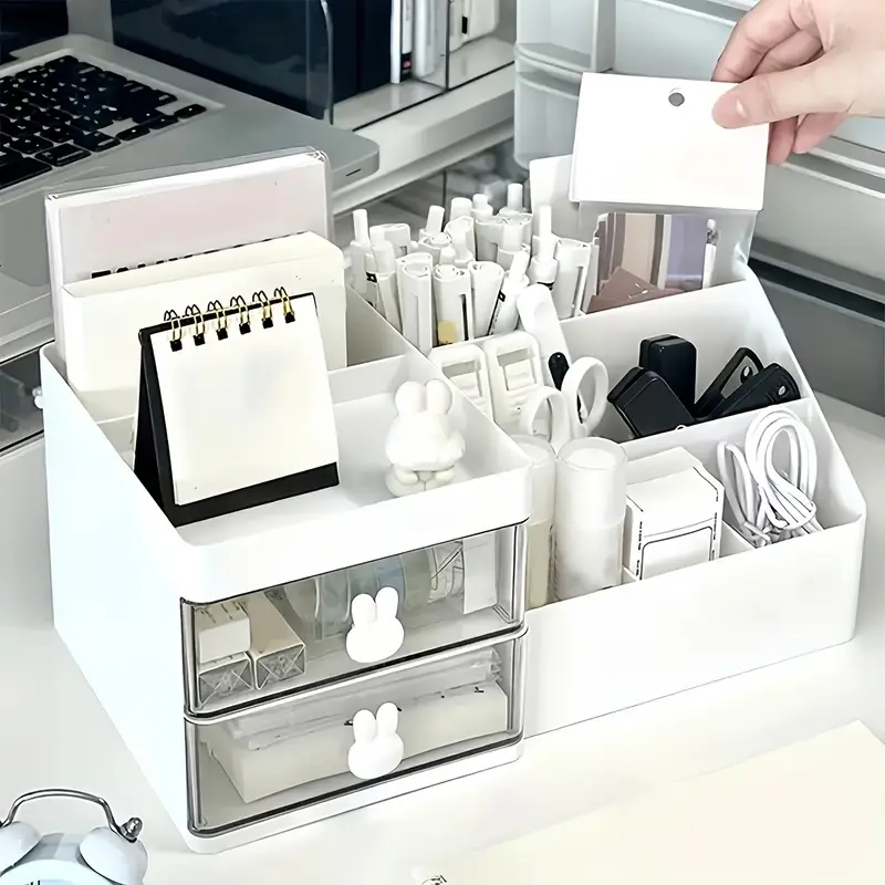 1pc white multi functional cosmetic organizer with drawers plastic makeup storage box for vanity bathroom or desk perfect gift for mom teacher or home decor organizes skincare brushes and more vanity accessory minimalist organizer makeup organizers storage Product details 6