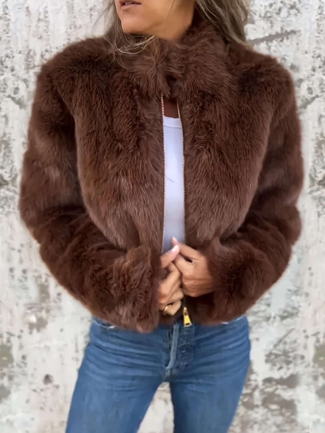 Elegante Damen Faux-Fell Jacke mit Kragen – weich & warm