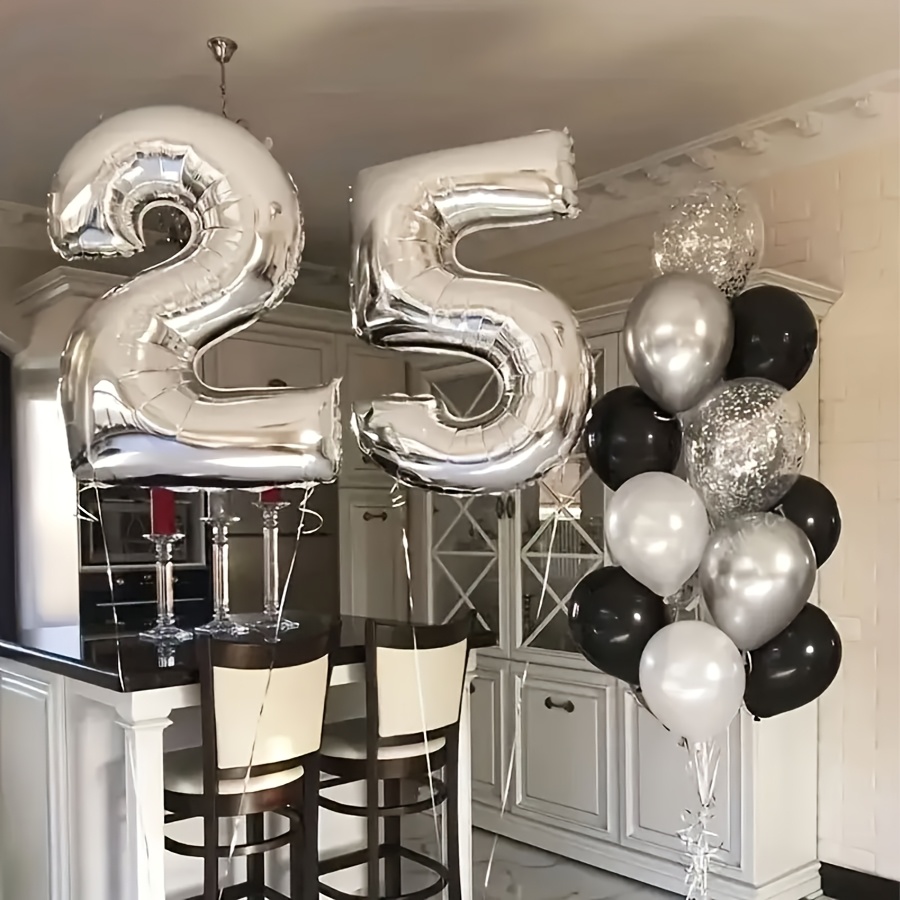 Image of 2pcs Silvery Digital Aluminum Foil Balloons, Festive And Party Decorations, Anniversary Decorations, Fashionable Party Decorations, Birthday Decorations, Graduation
