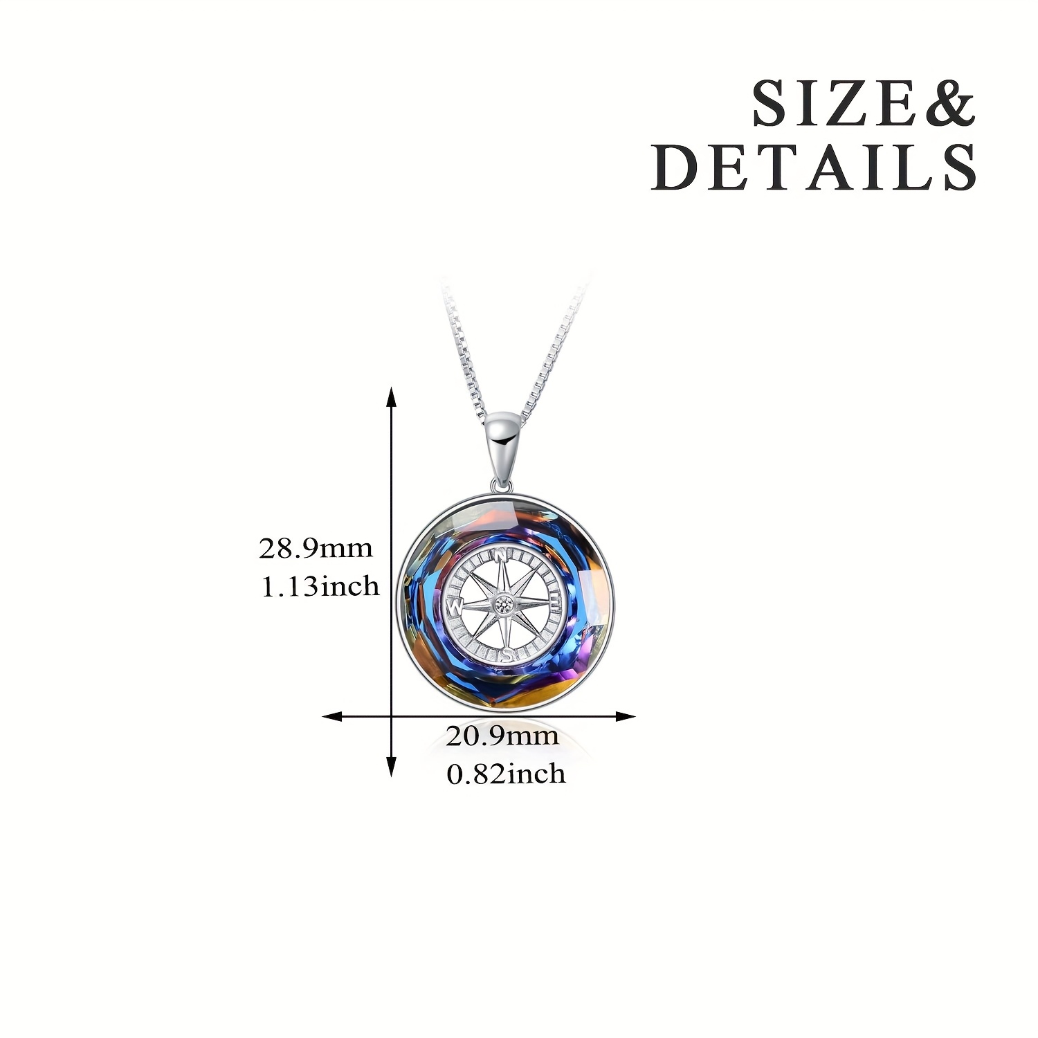 Compass Necklace 925 Sterling Silver Circle Pendant Jewelry