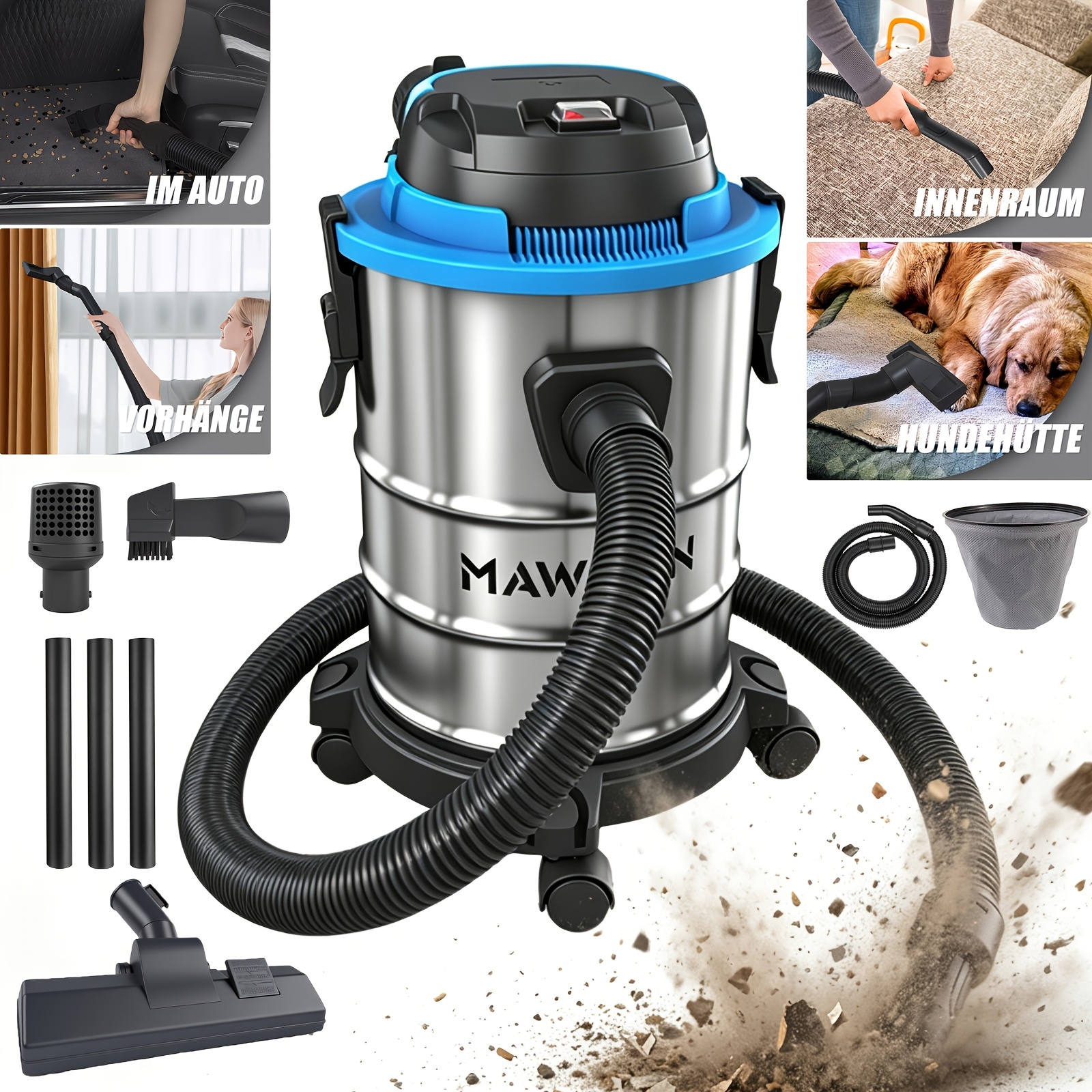 20l Wet/dry Shop Cleaner With Blower Feature, 1250w 45kpa Super Hepa Filter System Compact Space- Design, Great For Industrial, Workshop, Professional Use Christmas Gifts
