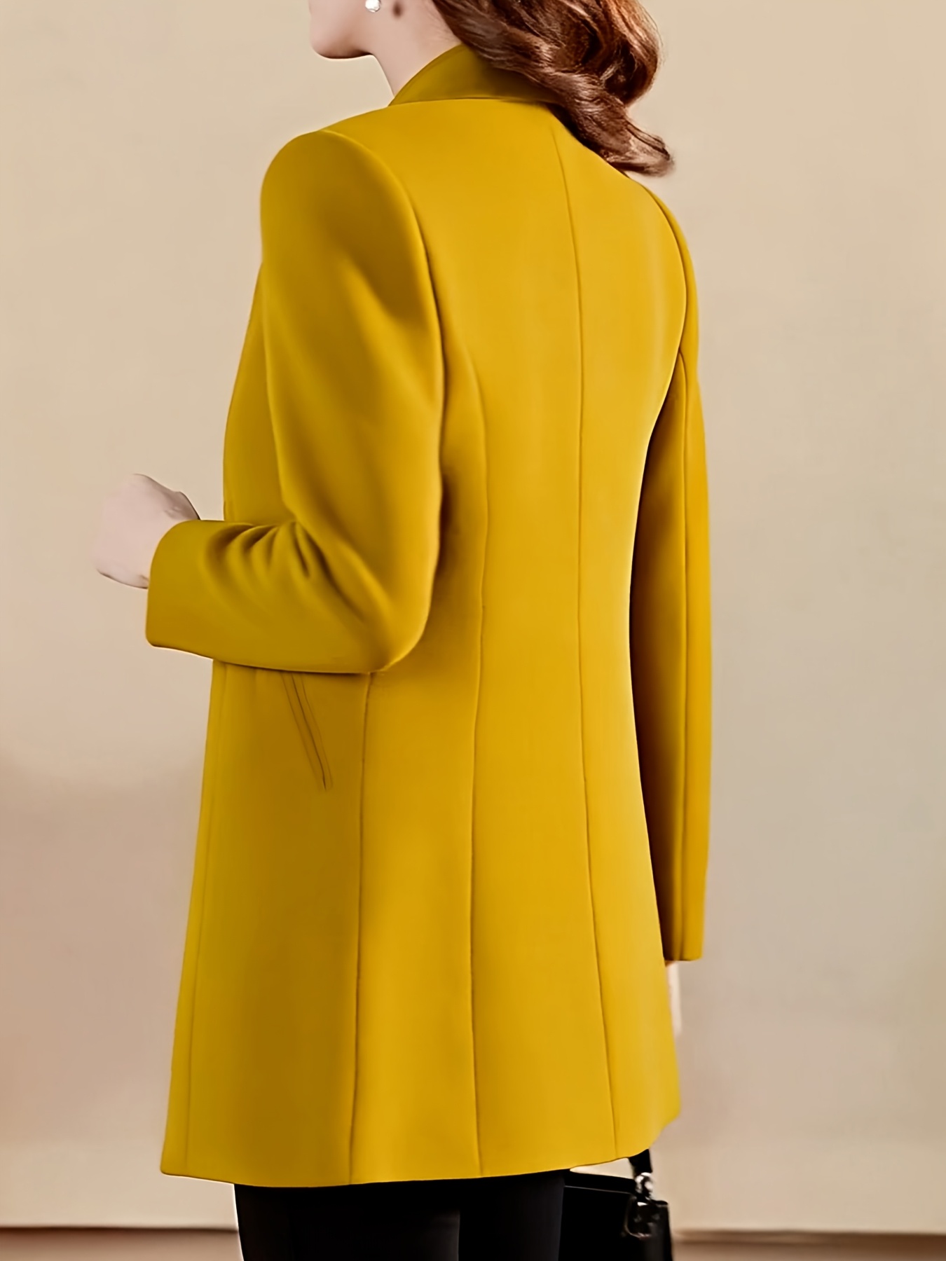 womens elegant mustard yellow tweed coat formal casual Temu