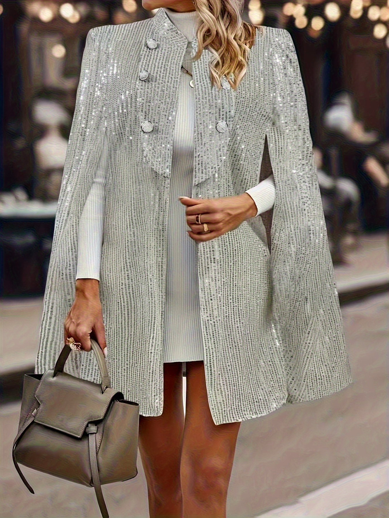european american trendy stand collar cape jacket sparkling - Temu