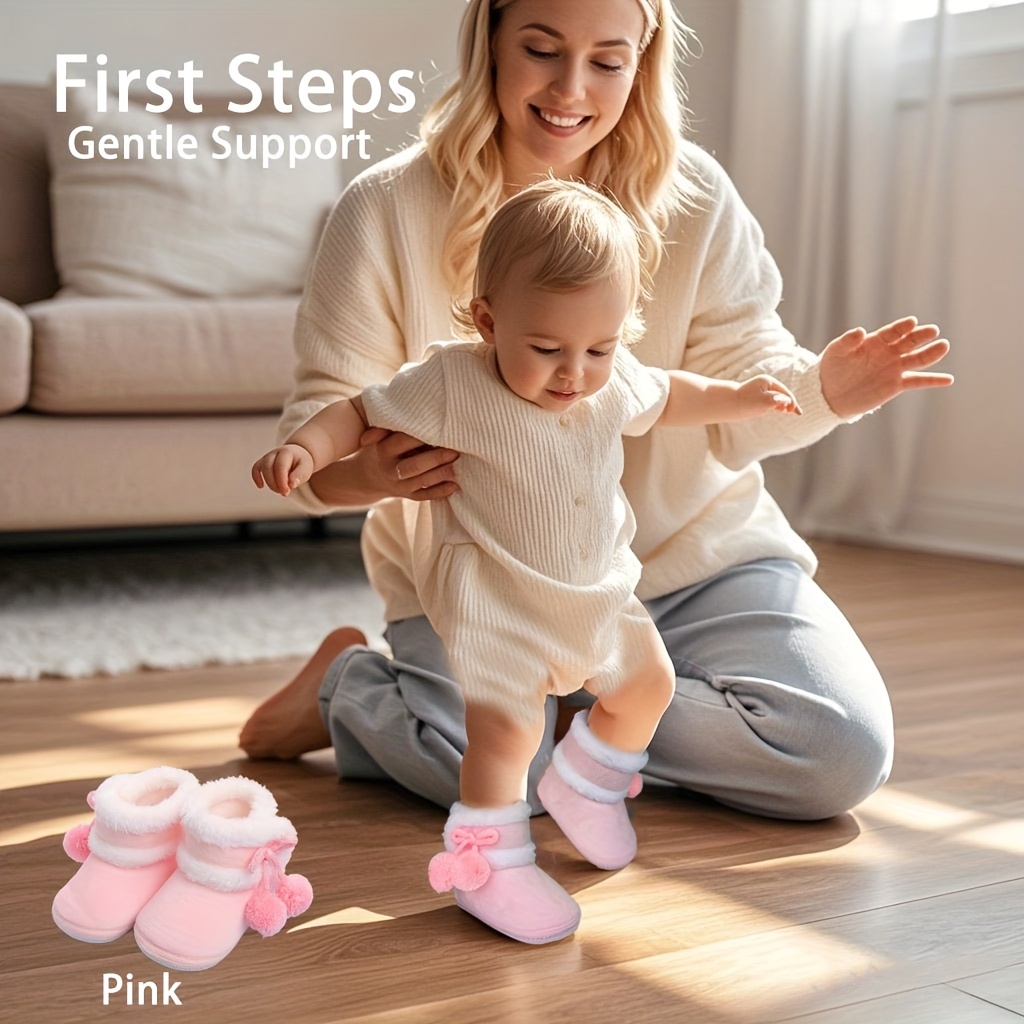 Soft Sole Warm 0-12 Months Baby Boys and Girls Pre-Crawling Fleece-Lined Winter Style Slipper Shoes, Childrens Slippers