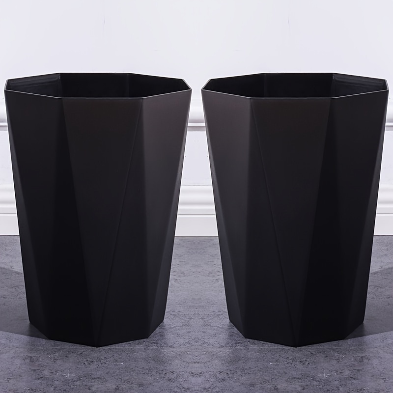 2-pack Nordic Style Geometric Trash Cans, Plastic, Octagonal, Brushed End, Open Top, No Power Required, For Home, Living Room, Bathroom, Kitchen, Office, Bedroom Storage