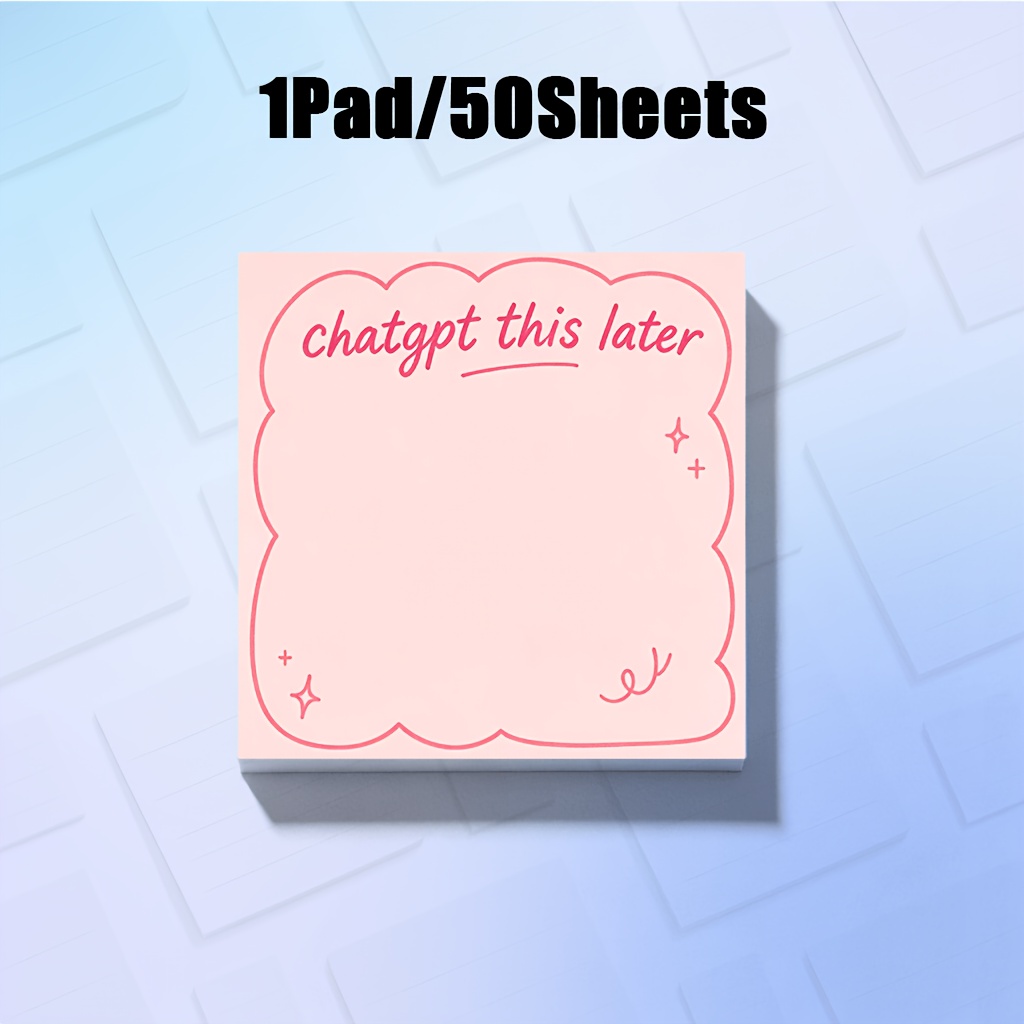 50/100 Sheets Sticky Notes Suitable For Tech Office, Ai-themed Notepad With Pink Curved Edge & Labeling System, Productivity Paper For Students, Creative Gift For Fans, Tech Lover Stationery
