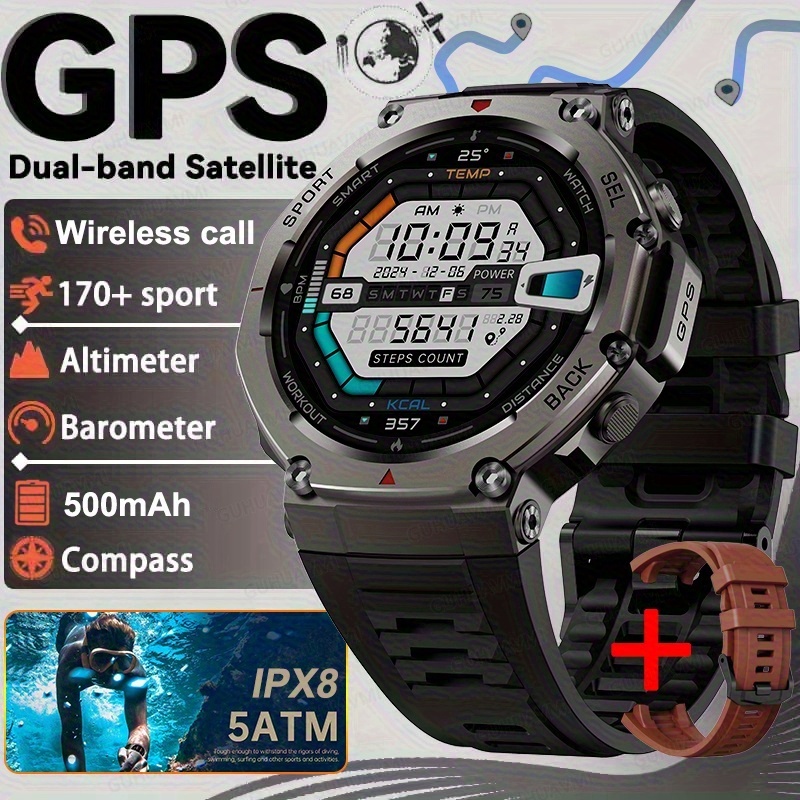 Image of Guhuavmi Gps Sports Smartwatch 3, 1.43'' Amoled Screen, Built-in Gps, Wireless 5atm Waterproof Swimming Smartwatch For Men, Compass, , Barometer 170 Smartwatch, Fitness With Step Counting, Distance