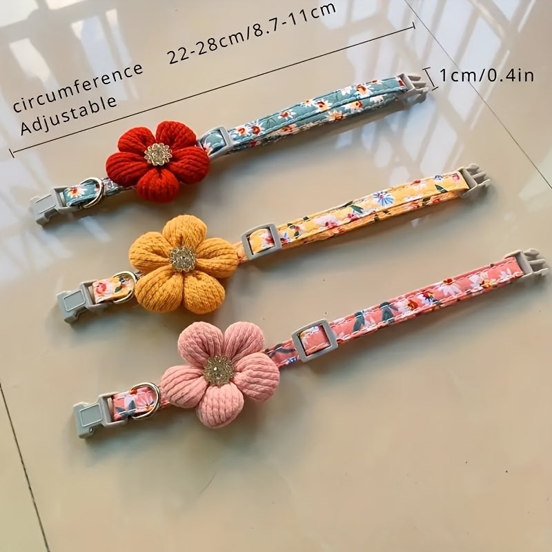 floral dog collar with 3d flower charm and detachable bells suitable for small dogs and cats soft adjustable polyester pet collar with pink white floral pattern   accessory Product details 3