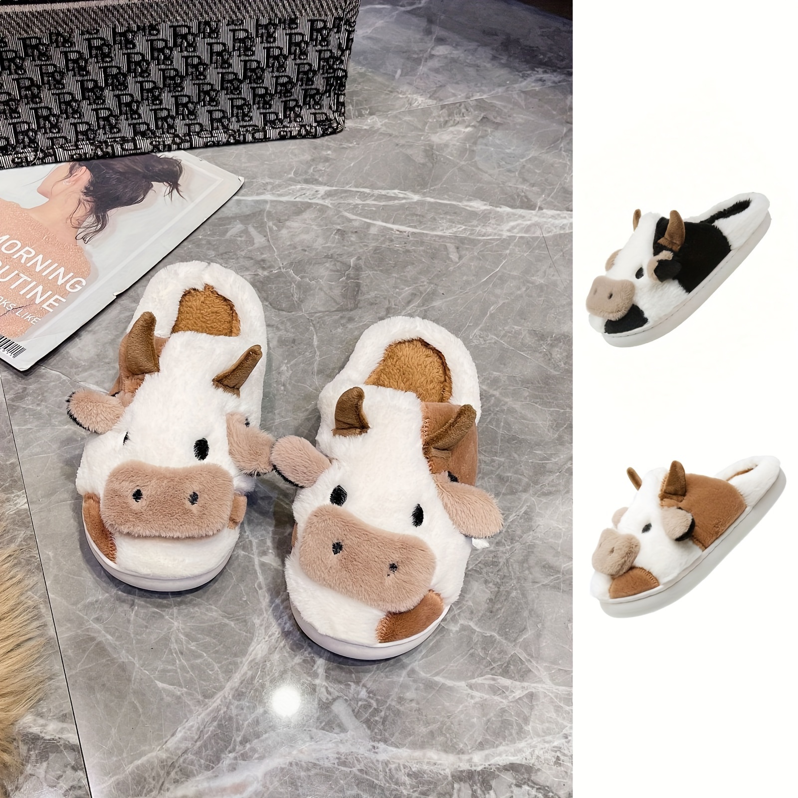 

Kawaii Fuzzy Cute Cow Slippers For Women Winter Warm Cozy Animal Fluffy Kawaii House Slippers Cute Slippers