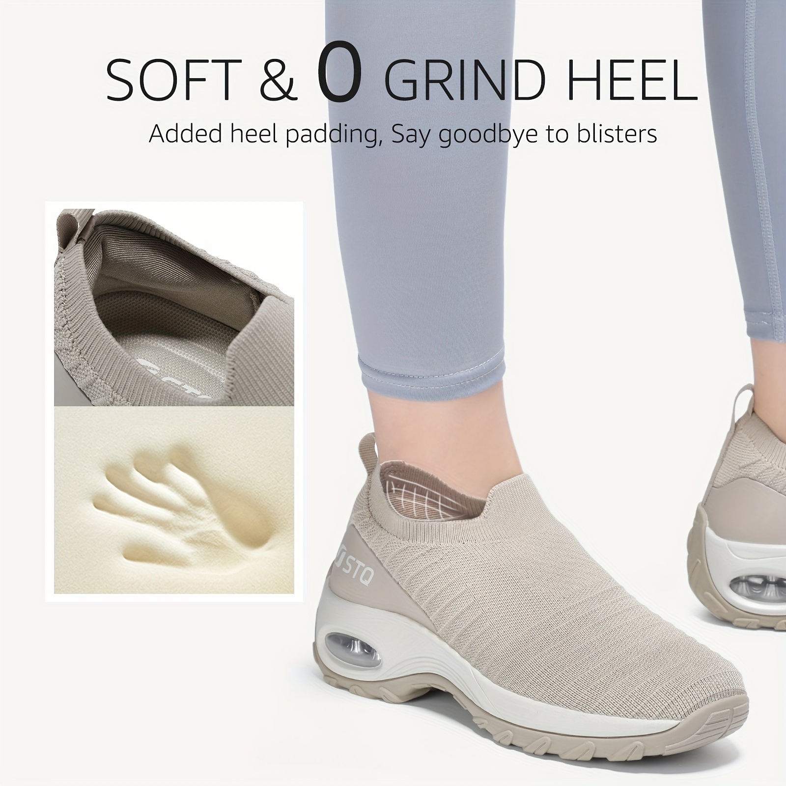 STQ Walking Shoes For Women With Arch Support, Slip Resistant Work Shoes, Comfort Slip On Sock Sneakers