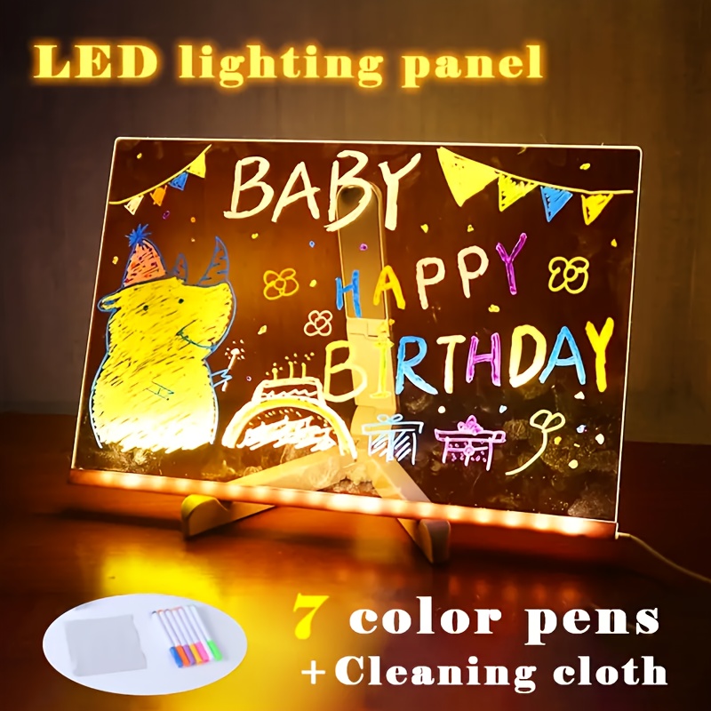 1pc usb-powered led light-up drawing board with stand - birthday party decorations, message board, drawing board, usb-powered led lighting for home, office, classroom, birthday party decor - no batteries needed, portable desk organizer gift for artists & students, office desk accessory,   design, button control operation, light up cake topper, lamp for bedroom, night light Product details 0