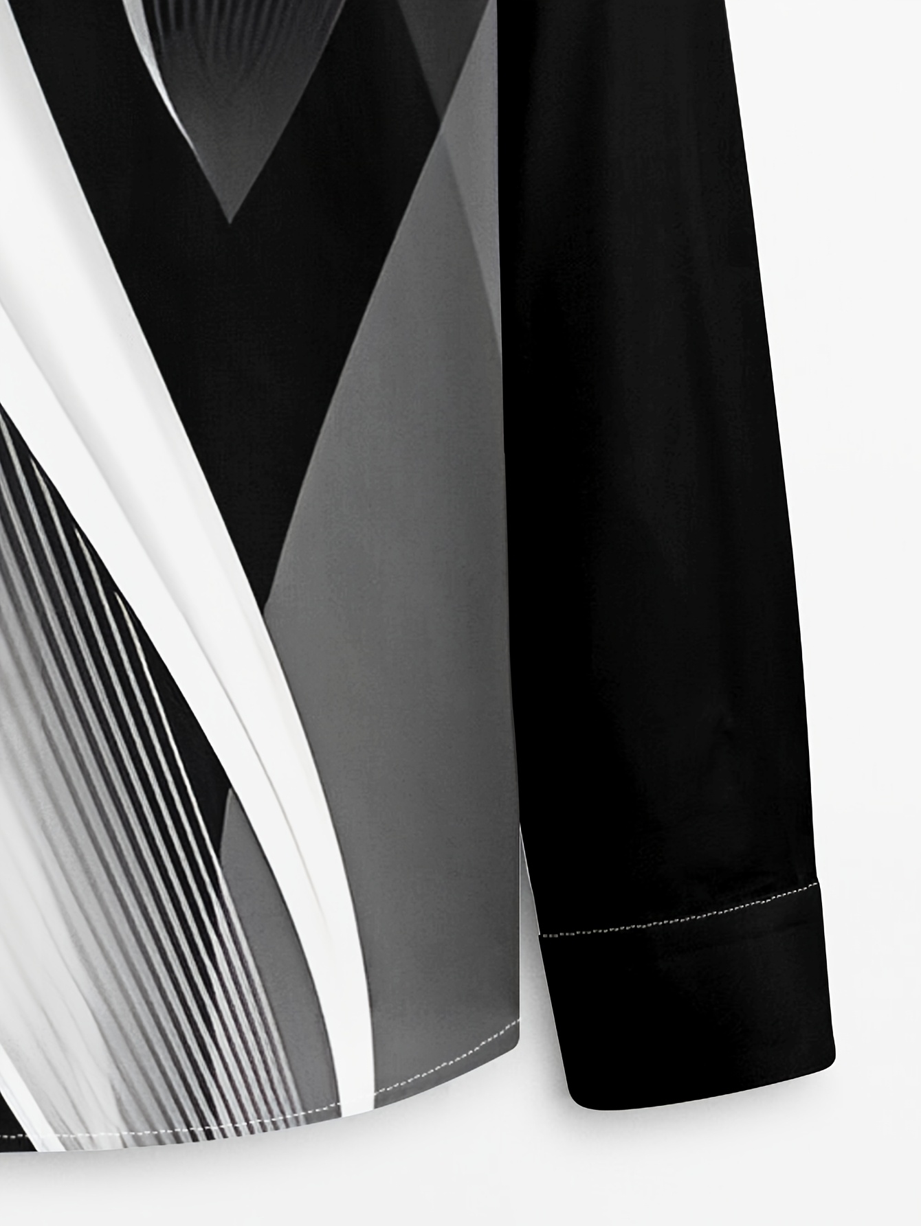 Men's Stylish Black and White Print Button-Up Shirt - Breathable Polyester, Long Sleeve with Lapel Collar, Casual Wear for Spring/Fall, Breathable Clothing | Modern Print Shirt | Polyester Fabric