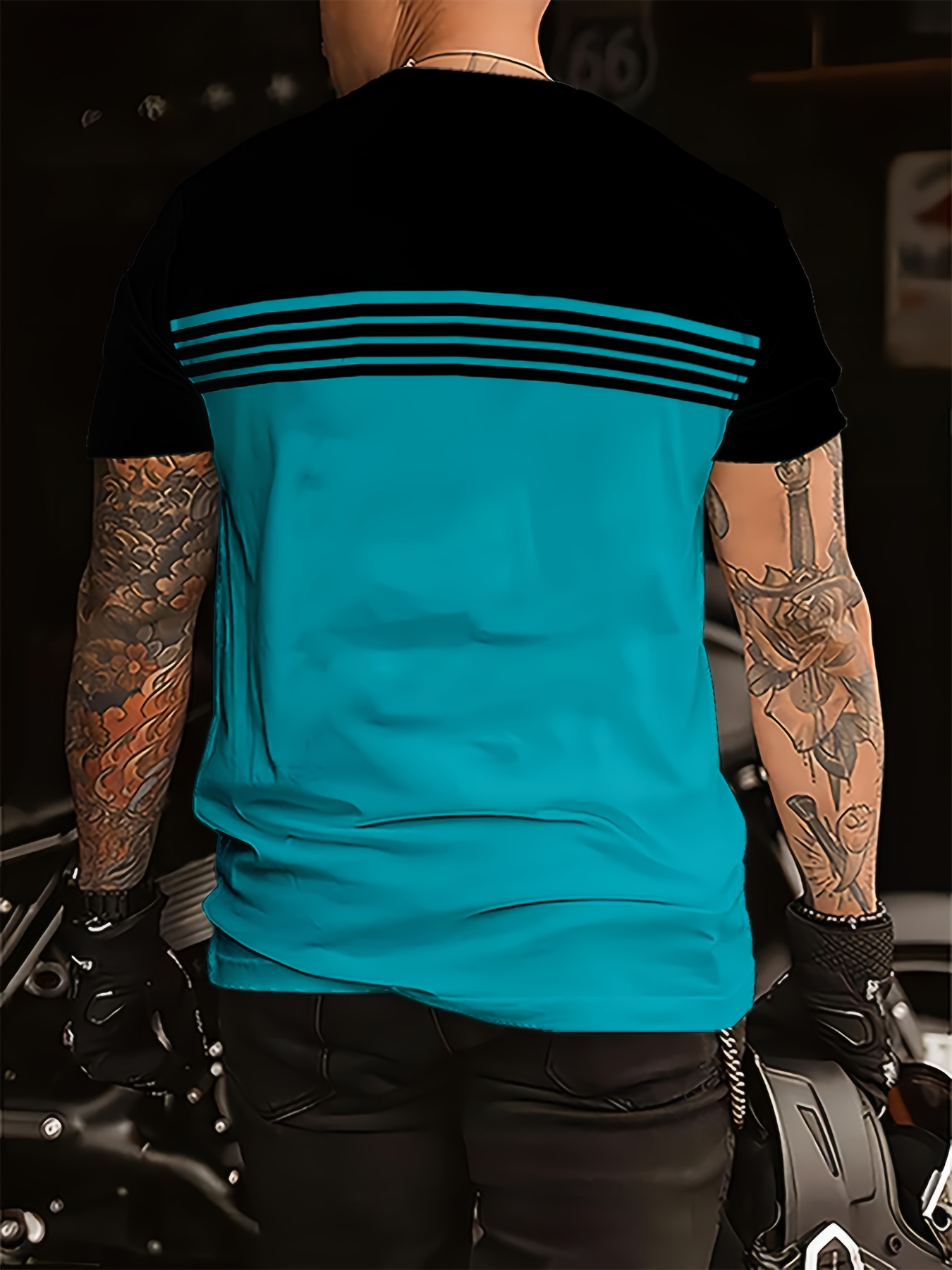 Men'S Stylish Black & Blue Gradient T-Shirt - 100% Polyester, Round Neck Short Sleeve, Machine Washable, Comfort Fit for All Seasons, Casual Wear | Smooth Texture Fabric, Everyday Tshirt | Gradient Design | Smooth Texture Fabric, T Shirt