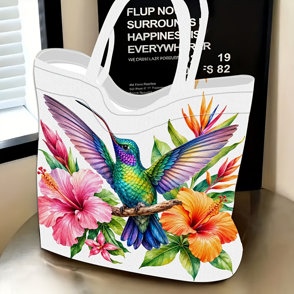 TEMU 1pc, Hummingbird Floral Theme Women's Shoulder Bag, Multifunctional And Versatile, Handbag, Clutch, Evening Bag, Travel Essential, Large