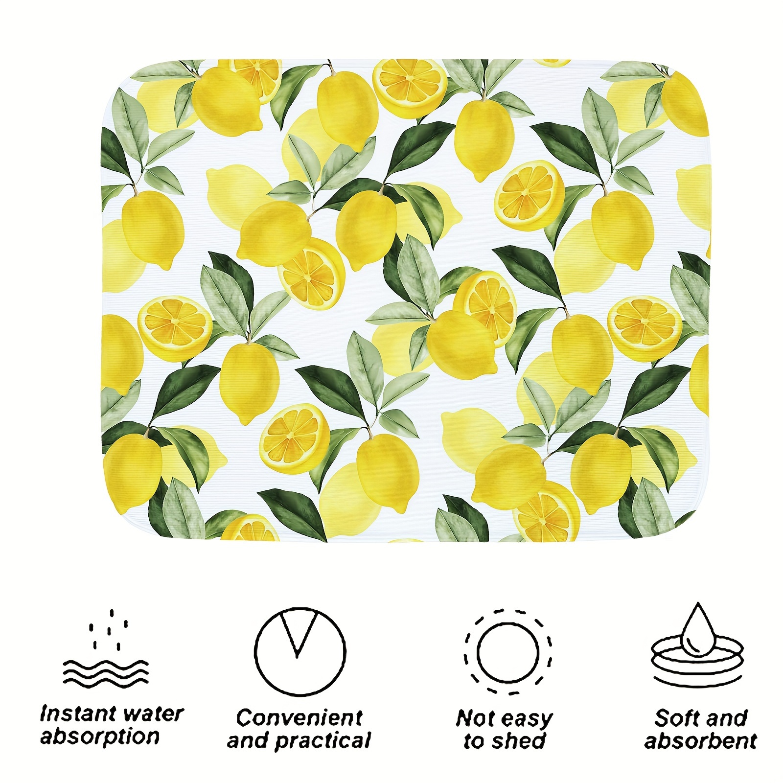 

Lemon Print Ultra-absorbent Microfiber Dish Drying Mat - Quick Dry, Reversible Design For Kitchen & Dining Decor, Foldable & Washable