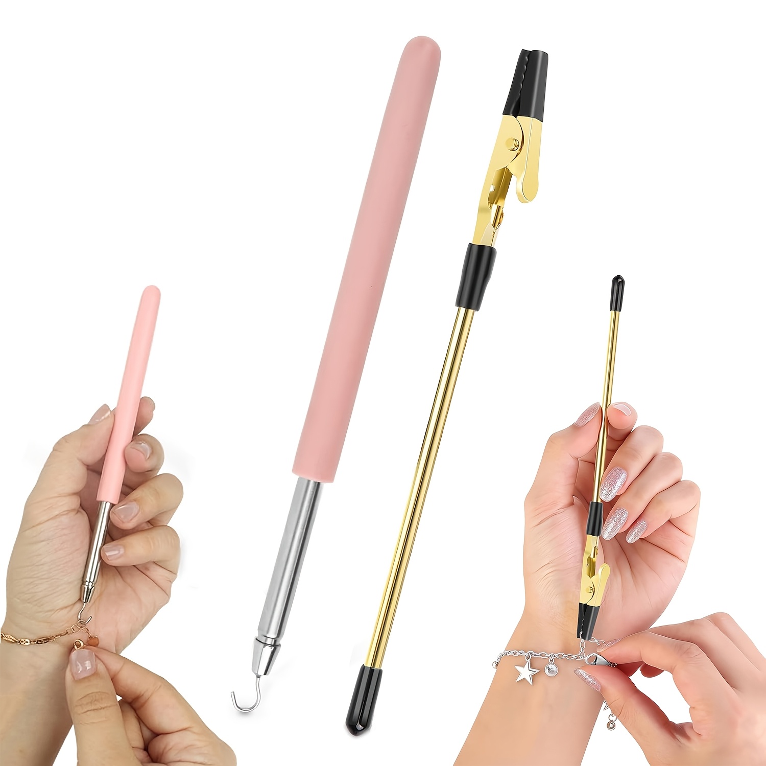 TEMU 【2個セット】ブレスレットツール、ポータブル ブレスレット 自分で着せるのが簡単、ジュラスプ、ネックレス、、クラフト用ファスナー補助ツール