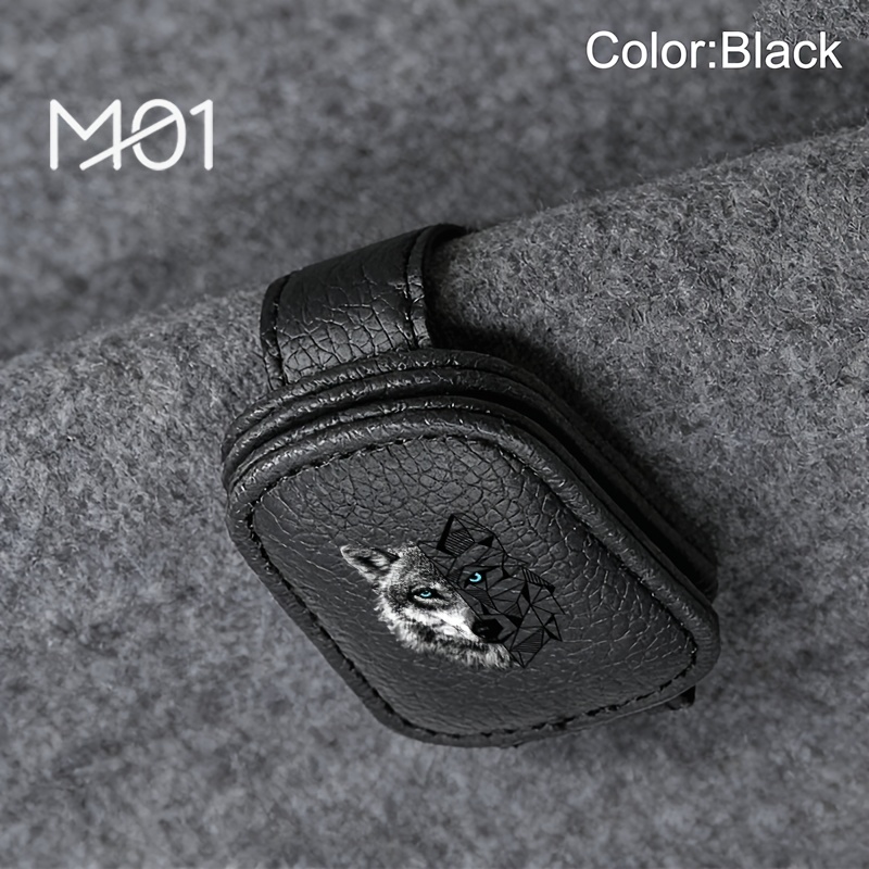 TEMU 1pc Durable Faux Leather -one Car Eyeglass Clip With Wolf Geometric Pattern Magnetic Sunglasses Holder Card Storage Installation Versatile