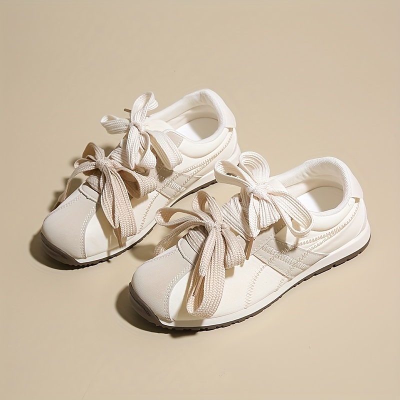 womens white ballet flats ribbon bow detail lightweight Temu