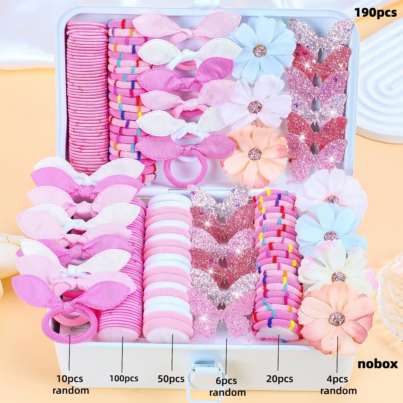 E-shop 190-teiliges rosa Kawaii-Schmetterling-Haar-Accessoires-Set, einschließlich Schmetterlings-Haargummis, dreidimensionalen Kunstblumen anderen