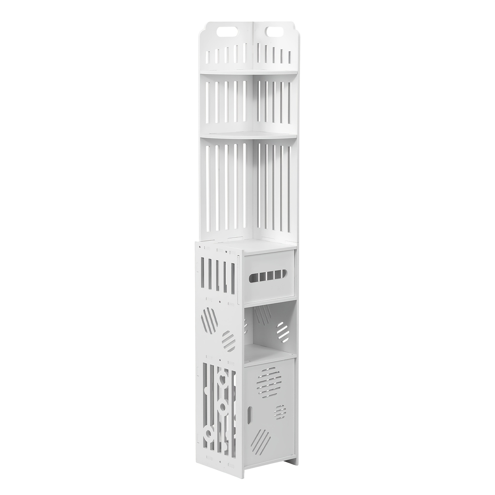 Image of 6-tier Bathroom Storage Cabinet, Slim & Crafed Pvc Organizer, Ideal For Tight Spaces, Easy To Assemble & Durable, Toilet Paper Holder Cabinet For Bathroom, Bedroom & Living Room, Shelves