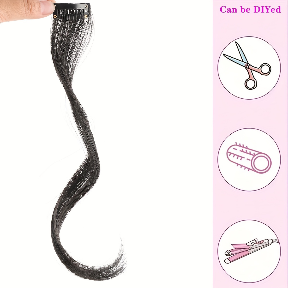 1pc elegant curly wave synthetic side bangs for women clip in wavy fringe hairpiece long hair extensions wig diy styling hair accessory details 2