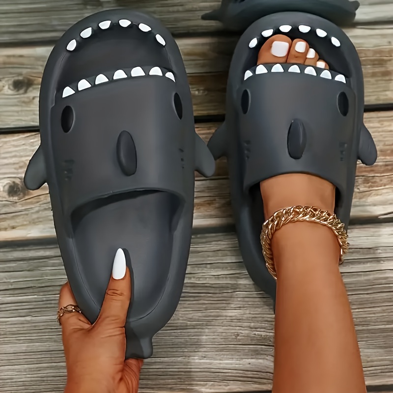 

Women's Shark Cartoon Slippers, Quick Drying Slippers Novelty Open Toe Slide Sandals, Anti Slip Beach Pool Shower Shoes With Cushioned Thick Sole, Perfect For Indoor & Outdoor Sports Slippers