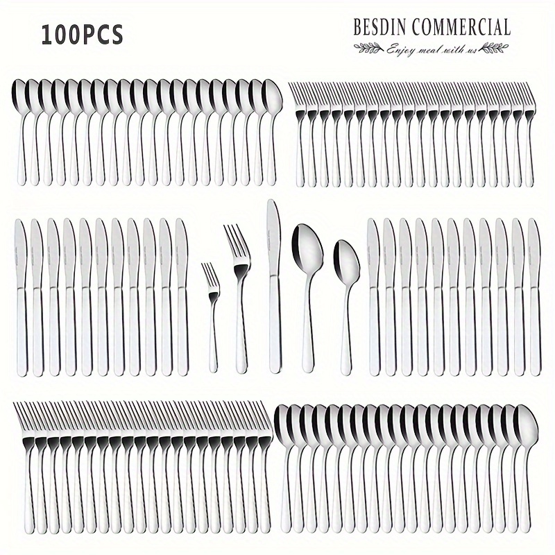 

100pcs Steel Set - , Dishwasher Safe For 20 - Includes Knives, Forks, & Utensils - For , Restaurants, , Weddings