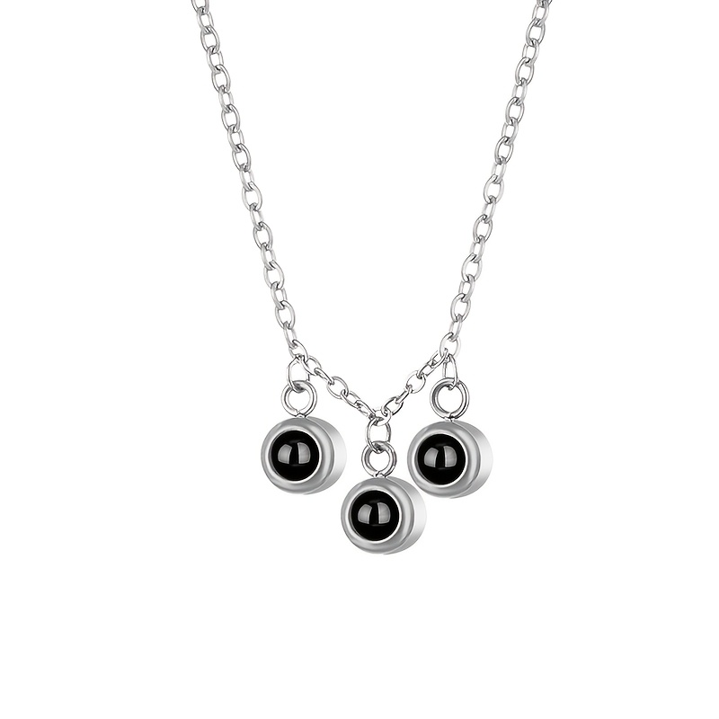 TEMU Custom Photo Necklaces Stainless Steel Personalized With Projection Inside Round Nameplate Pendant 1-3 Photos Customized Memorial Picture Memory
